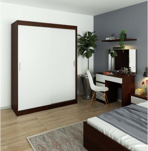 Fabryka Mebli Akord Szafa przesuwna do sypialni, NOTTE, 150x60x200 cm, wenge, biel, mat 4