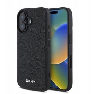 DKNY Tylny pokrowiec PU Leather Silver Metal Logo Magsafe Case for iPhone 16 Black 57983122453 2