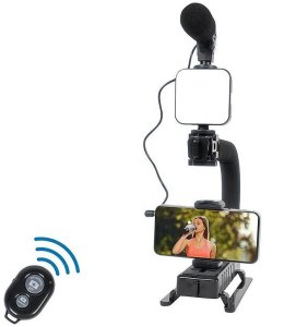 E-LIGHT 4U Stabilizator ręczny Do telefonu i sportu / do kamery DSLR z 1/4 mocowaniem z oświetleniem LED / mikrofonem 4
