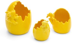 Dekoracja świąteczna Eurofirany Figurka wielkanocna jajko z zajączkiem 15x12x14 cm żółta 2 szt 2