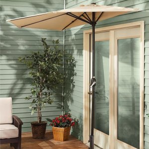 Goodhome Parasol ogrodowy ścienny duży solidny składany 2,7 M z korbką beżowy 3