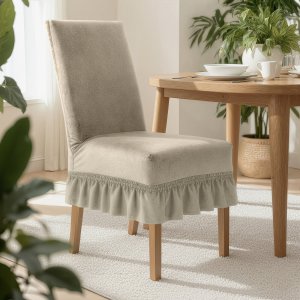 Aptel Pokrowiec na krzesło wodoodporny falbanka 35x55x30 cm beżowy 2