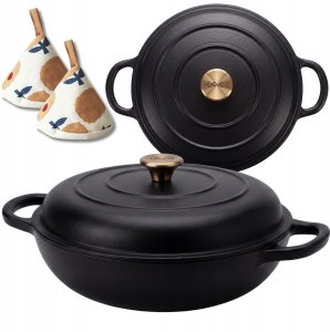 Atusa Emaliowany garnek żeliwny płaski 30cm 3L Hage czarny mat (DN30-blackmatt) 2
