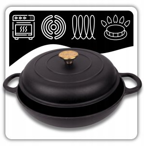 Atusa Emaliowany garnek żeliwny płaski 30cm 3L Hage czarny mat (DN30-blackmatt) 4