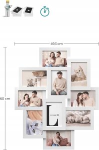 Ramka Songmics Kolaż w ramce na 10 zdjęć, każde 10 x 15 cm (4" x 6"), wykonany z płyty MDF, wymaga montażu, biały RPF20WT (RPF20WT XXX) 4