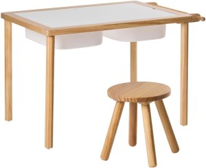 Beliani Stół z krzesłem dla dzieci KEMPSEY Jasnobrązowy Montessori ze schowkiem 3