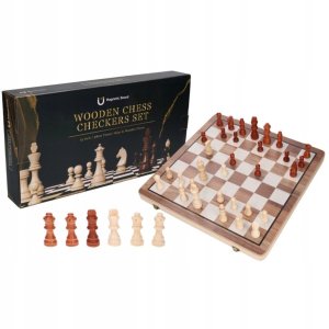 Gazelo Gra Logiczna Szachy Drewniane Warcaby 2w1 Planszowa Rodzinna dla Dzieci 3+ 6