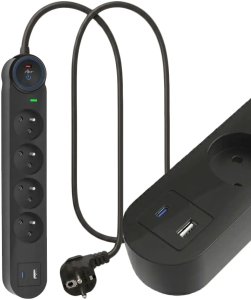 Listwa zasilająca Art Listwa przeciwprzepięciowa 1.5m SPD3 4 gniazda 16A USB-A USB-C 3,4A czarna 2