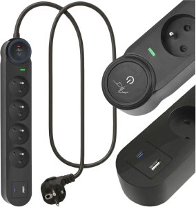 Listwa zasilająca Art Listwa przeciwprzepięciowa 1.5m SPD3 4 gniazda 16A USB-A USB-C 3,4A czarna 6