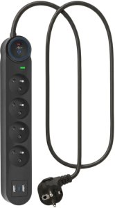 Listwa zasilająca Art Listwa przeciwprzepięciowa 1.5m SPD3 4 gniazda 10A 2x USB-A USB-C 2,6A czarna 3