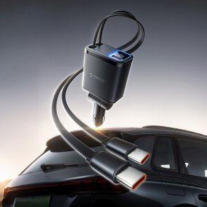 Ładowarka Orico Samochodowa Twin Reach 45W USB-A + USB-C z dwoma zwijanymi kablami USB-C - czarna (6942227174710) 2