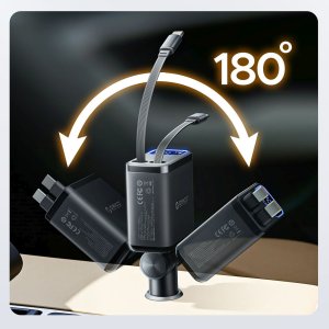 Ładowarka Orico Samochodowa Twin Reach 45W USB-A + USB-C z dwoma zwijanymi kablami USB-C - czarna (6942227174710) 5