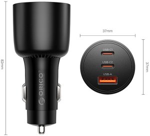 Ładowarka Orico samochodowa PowerLink 165W USB-A + 2x USB-C czarna 2