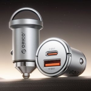 Ładowarka Orico samochodowa MiniRing Pro 45W USB-A + USB-C srebrna 2