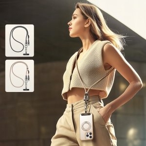 Mcdodo SMYCZ DO TELEFONU NA SZYJE WKŁADKA CROSSBODY BEŻOWA KABEL DO IPHONE 3