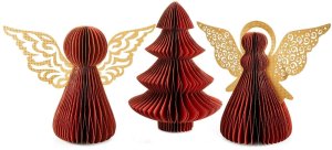 Eurofirany Ozdoba świąteczna aniołek papierowy 24cm bordowo-złoty komplet 12 szt 2