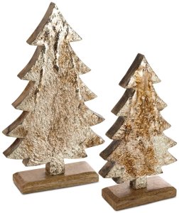 Eurofirany Choinka dekoracyjna drewniana 16x5x28 brązowa złoty brokat 2