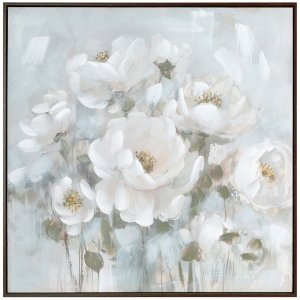 Eurofirany Obraz białe kwiaty 80x80 malarski delikatny botaniczny 3