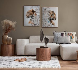 Eurofirany Obraz lampart wśród liści palmy 80x100 beżowy nowoczesny akwarela 4