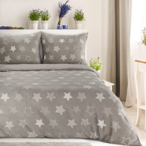 Eurofirany Pościel welwetowa miękka FL 140x200 + 70x90 cm beżowa białe gwiazdki 2