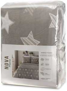 Eurofirany Pościel welwetowa miękka FL 140x200 + 70x90 cm beżowa białe gwiazdki 3