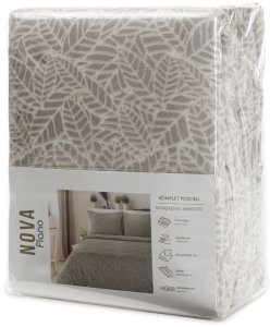 Eurofirany Pościel welwetowa miękka FL 200x220 + 70x90 cm beżowa białe liście 3