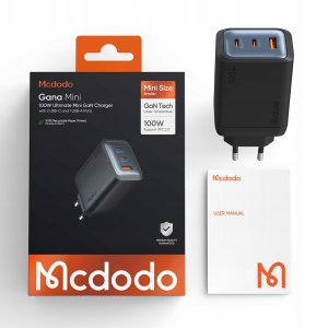 Ładowarka Mcdodo Gana Mini GaN 2x USB-C 1x USB-A 100W Czarna (CH-0121) 13