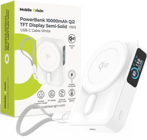 Powerbank Pitaka Mobile Origin 10000 mAh Qi2 TFT Display Semi-solid PowerBank PB19 - USB-C Cable White (MO-TDS-PB19-WHT) 6