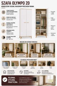 Fabryka Mebli Akord OLYMPO 2D Biała dąb artisan 80 cm Drążek 2 drzwi Sypialnia 5
