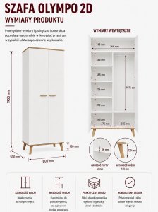 Fabryka Mebli Akord OLYMPO 2D Biała dąb artisan 80 cm Drążek 2 drzwi Sypialnia 6