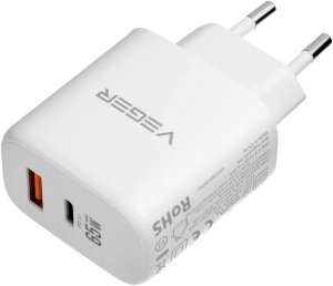 Ładowarka Veger Sieciowa do telefonu USB A + Typ C PD QC3.0 3,25A 65W + kabel USB C do USB C TR67 biała 3