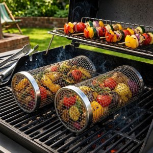 Vaggan Koszyk grillowy do warzyw ryb mięsa stalowy 2 sztuki 20x10 cm 2