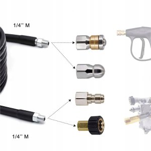 Rosfix Wąż 15M do czyszczenia rur kanalizacji 2 dysze 2 złączki M22 1/4 NPT K2-K7 3