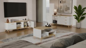Meblar Komoda OLYMPO 2D3S biała dąb Artisan szafka 150 Cm 3 szuflady 2 drzwi (M-MP-K-OLP-2D3S/WA-BIA) 5