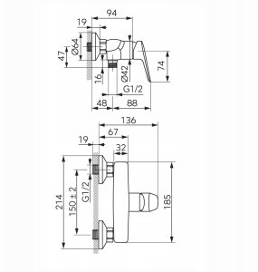 Bateria prysznicowa VitrA Natryskowa ścienna Chrom BTH7 / FERRO / THEMIS 2