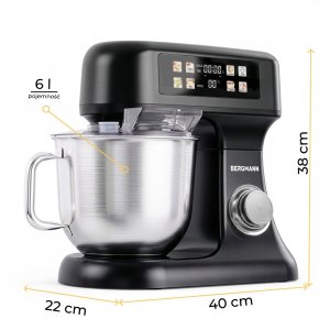 Robot planetarny BERGMANN Kuchenny planetarny 6L 3500W Black waga podgrzewana misa panel LED 2