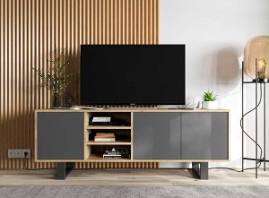 Meble Lindner Szafka RTV, NORD, półki, 150x35x53 cm, dąb wotan, grafit, mat | TYLETEGOTU 3