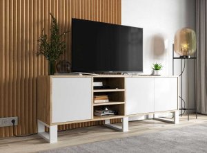 Meble Lindner Szafka RTV, rama, NORD, 150x35x53 cm, dąb wotan, biel, mat 2