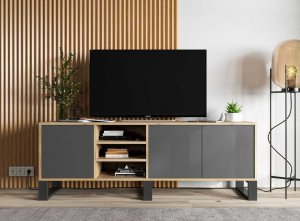 Meble Lindner Szafka RTV, NORD, rama, 150x35x53 cm, dąb wotan, grafit, mat | TYLETEGOTU 3