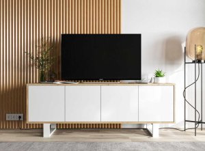Meble Lindner Komoda RTV, loft, NORD, rama, 150x35x53 cm, dąb wotan, biel, mat | TYLETEGOTU 3