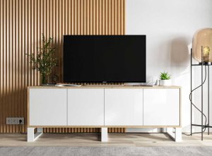 Meble Lindner Komoda RTV, NORD, 150x35x53 cm, dąb wotan, biel, mat | TYLETEGOTU 3