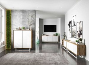artmeble24 Szafka RTV, loft, NORD, 150x35x53 cm, dąb wotan, biel, mat | TYLETEGOTU 4