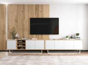 artmeble24 Szafka RTV, loft, NORD, 150x35x53 cm, dąb wotan, biel, mat | TYLETEGOTU 5