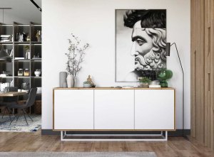 Meble Lindner Komoda do salonu, loft, NORD, 168x35x72 cm, dąb wotan, biel, mat | TYLETEGOTU 4