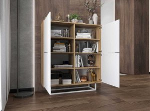 Meble Lindner Komoda do salonu, loft, Nord, 113x35x127 cm, dąb wotan, biel, mat | TYLETEGOTU 3