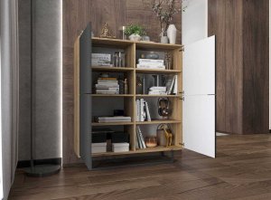 Meble Lindner Komoda do salonu, loft, NORD, 113x35x127 cm, dąb wotan, grafit, mat | TYLETEGOTU 5