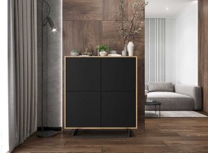 Meble Lindner Komoda do salonu, loft, NORD, 113x35x127 cm, dąb wotan, czarny, mat 6