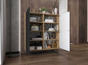 Meble Lindner Komoda do salonu, loft, NORD, 113x35x127 cm, dąb wotan, czarny, mat 7