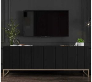 Meble Lindner Komoda RTV, szafka stojąca, glamour, GRAVO, 150x37x53 cm, czarny, mat | TYLETEGOTU 5