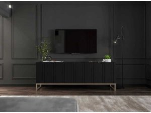 Meble Lindner Komoda RTV, szafka stojąca, glamour, GRAVO, 150x37x53 cm, czarny, mat | TYLETEGOTU 6